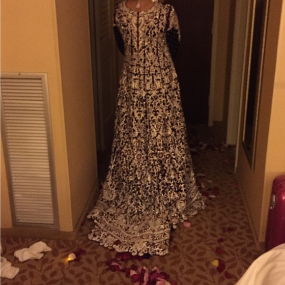 Purple & Red Indian/Pakistani Wedding dress with Swarovski Stone Work and train. - Picture 12 of 16